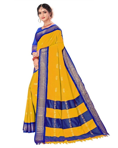 Buy Dheu Yellow & Aqua Blue Handloom Cotton Silk Saree & Kurta Festive  Couple Set- (Size- XXXL) Online at Best Prices in India - JioMart.