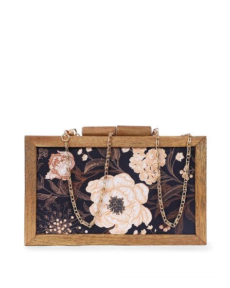 Floral Print Wooden Clutch