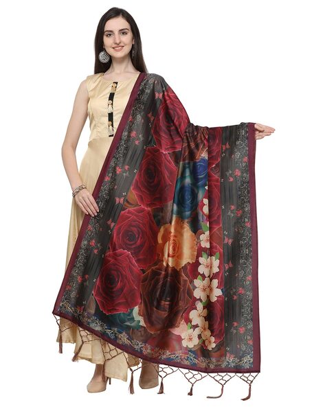Floral Print Assami Silk Dupatta Price in India