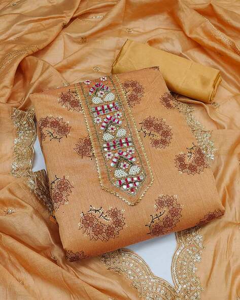 Embellished Unstitched Dress Material Price in India