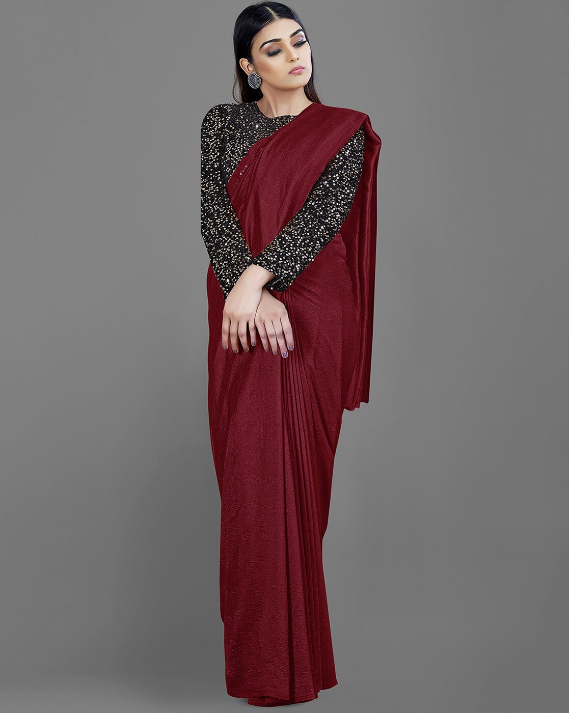 Buy Designer Sarees, Salwar Kameez, Kurtis & Tunic and Lehenga  Choli.Beautiful Silk Maroon Saree