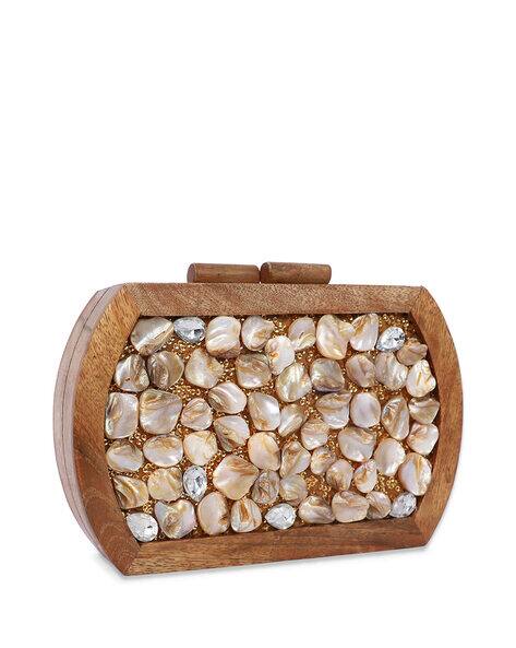 ARTFLYCK Embellished Wooden Mother of Pearl Clutch