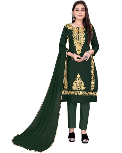 Embroidered Semi-Stitched Dress Material Price in India