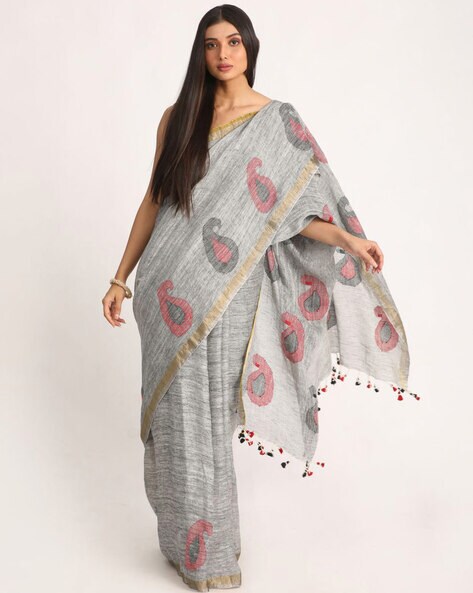 Buy ANAITA Woven Banarasi Pure Silk Cream Sarees Online @ Best Price In  India | Flipkart.com