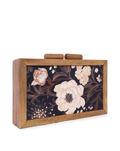 ARTFLYCK Floral Print Wooden Clutch