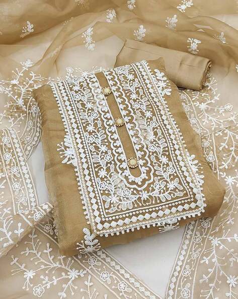 Embroidered Unstitched Dress Material Price in India