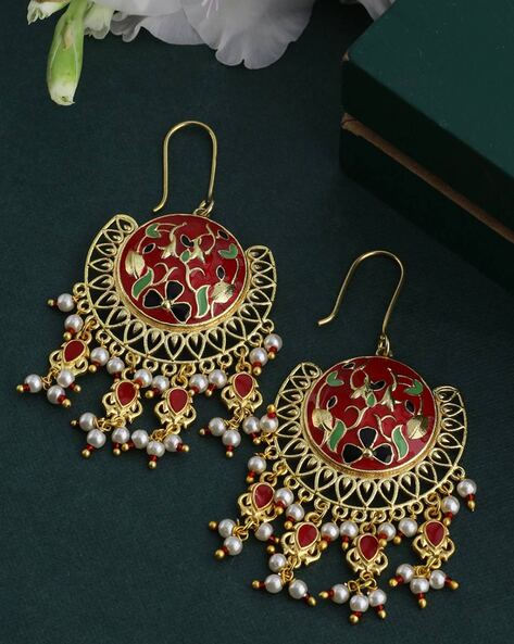 Oxidised Afghani Chandbali Earrings Red by FashionCrab® - FashionCrab.us