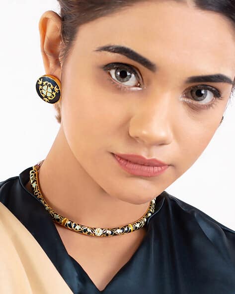 Embellished Choker Necklace Earrings Set