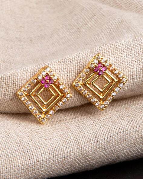 Buy the Silver Square Jewel Earrings - Silberry