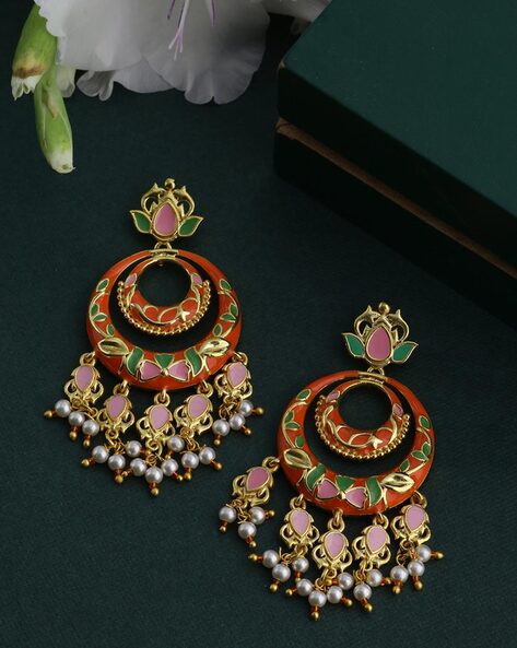 Daphne Meena Double Layer Kundan Chand Bali Earrings with Pearls – Buy  Indian Fashion Jewellery