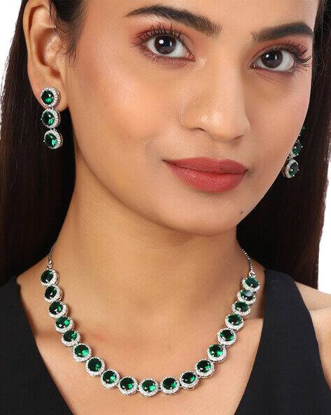 Voylla Diamond-Studded Necklace with Earrings