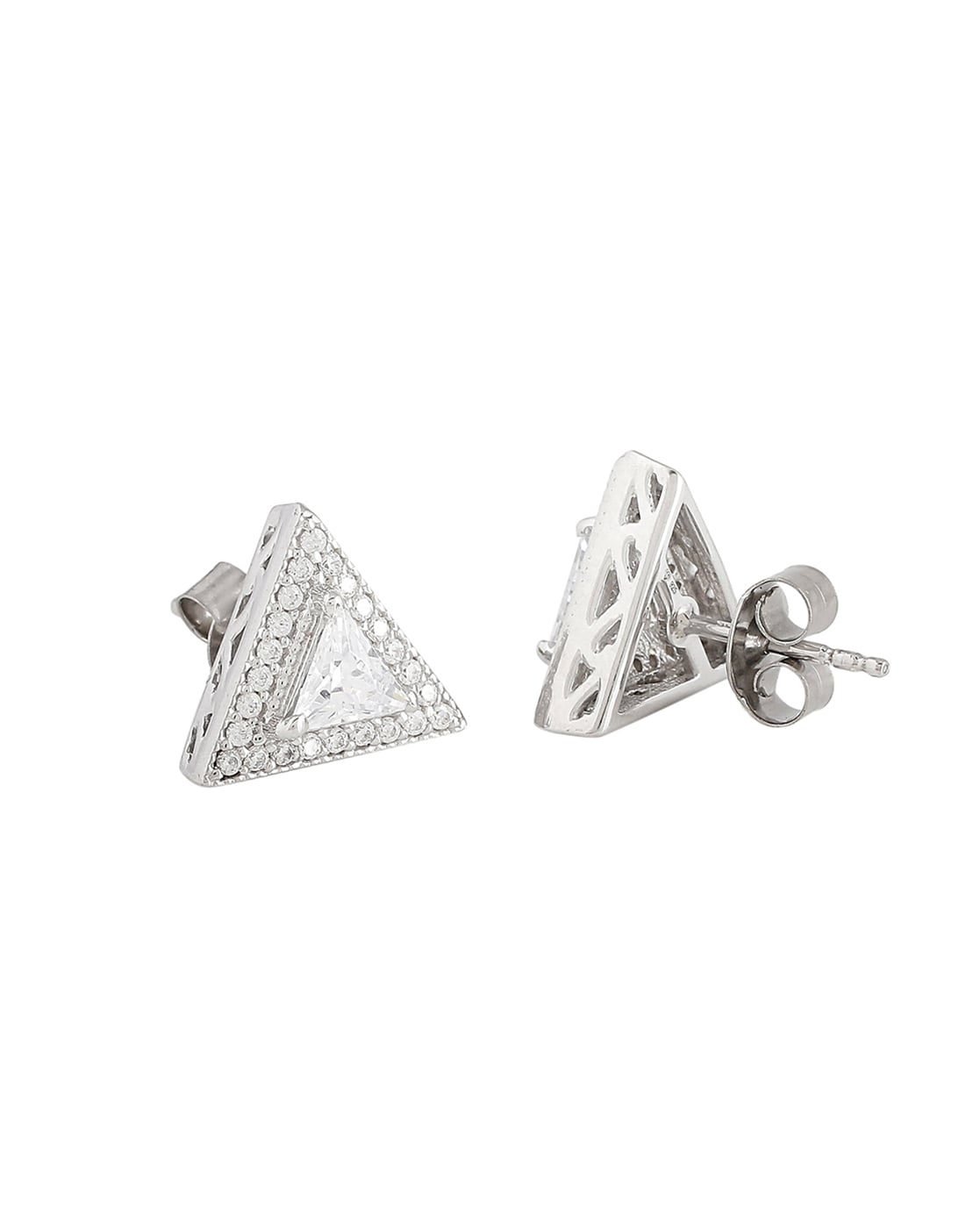 Triangle Cut Stud Earrings, Tension Backs, Filigree Set