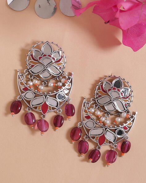 Bhavi Jewels Oxidised Plated Mirror Work Earrings