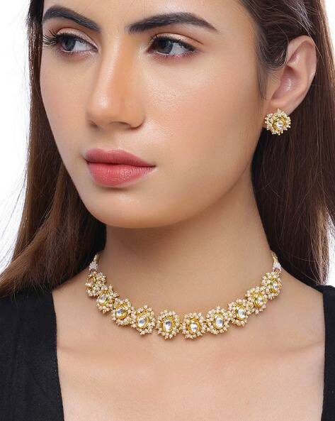Voylla Necklace & Earrings Set with American Diamond