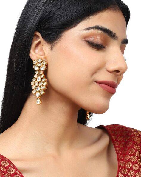 Voylla Kundan Gold Plated Brass Danglers