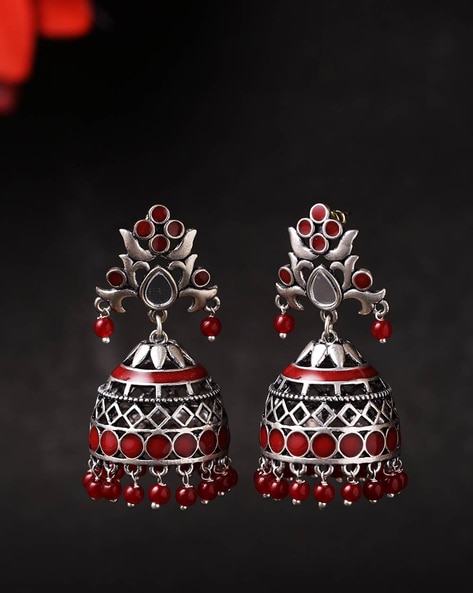 Women's Silver Plated Traditional Brass Faux Pearls Jhumka Earrings - Voylla  | Jhumka earrings, Faux pearl, Jhumka