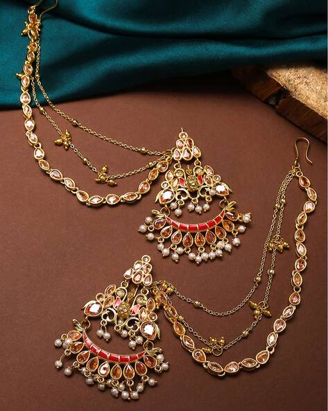 Buy CRUNCHY FASHION GoldPlated Green Kundan Heavy Earrings With Pearls  Alloy Drops  Danglers  Online at Best Prices in India  JioMart