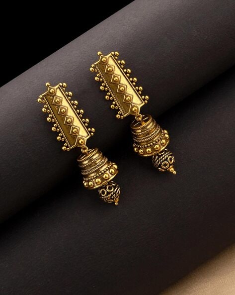 Gold Oxidized Intricate Triple Jhumka Peacock Earrings 