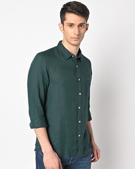 Bottle Green Colour Cotton Shirt For Men – Prime Porter