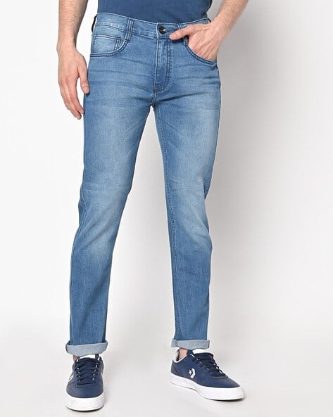 Lightly Washed Low-Rise Tapered Fit Jeans