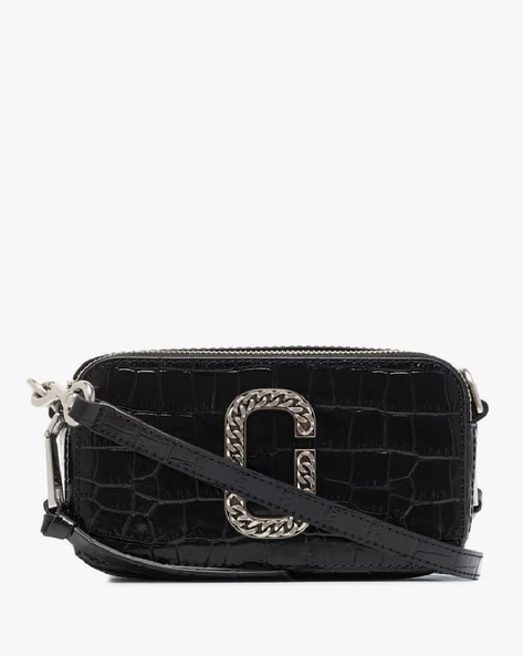 The Snapshot of Marc Jacobs - Black leather rectangular bag with crocodile  print and metal chain for women