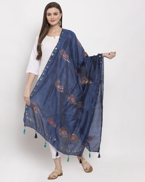Clora Navy Blue Printed Silk Dupatta Price in India