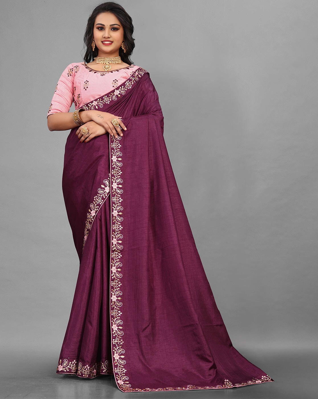Buy Wine Sarees for Women by Choiceit Online | Ajio.com