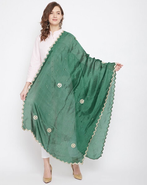 Silk Dupatta with Lace Accent Price in India