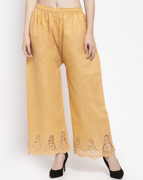 Lace Hem Palazzos with Elasticated Waist Price in India