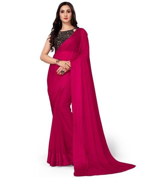 Pink Chiffon Saree With Heavy Border 5187SR05