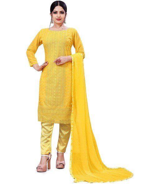 Embroidered Semi-Stitched Dress Material Price in India