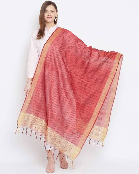 Striped Tissue Silk Dupatta with Tassel Price in India