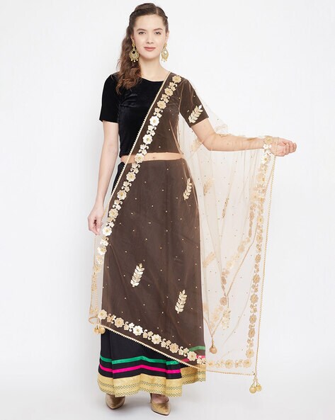 Floral Embellished Netted Dupatta Price in India