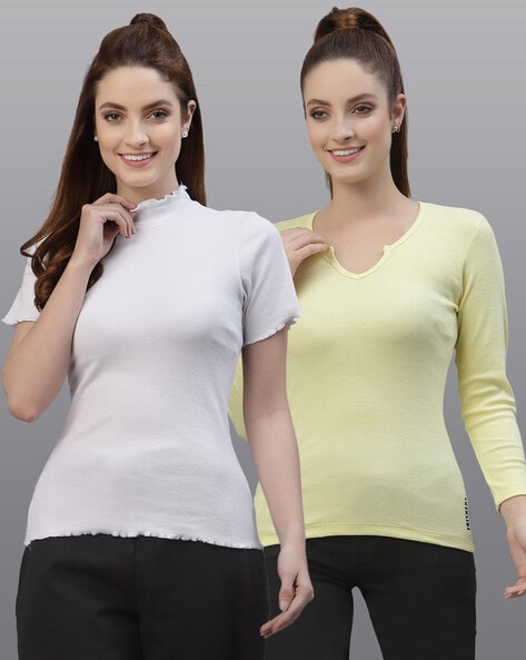 Buy White & Yellow Tops for Women by FRISKERS Online