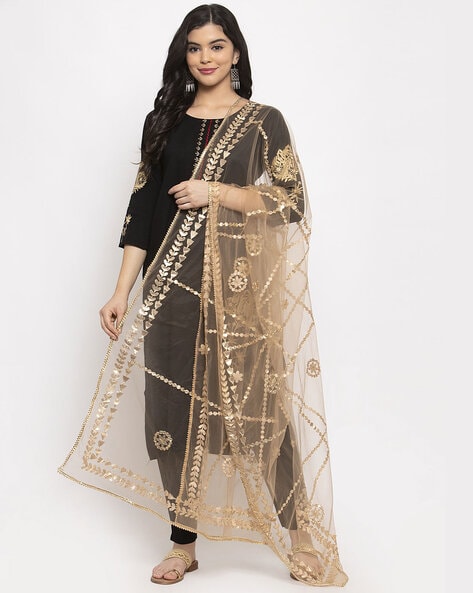 Geometric Pattern Dupatta with Lace Contrast Price in India