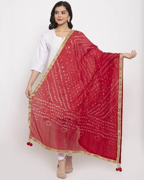 Clora Red Bandhani Gotta Patti Silk Dupatta Price in India