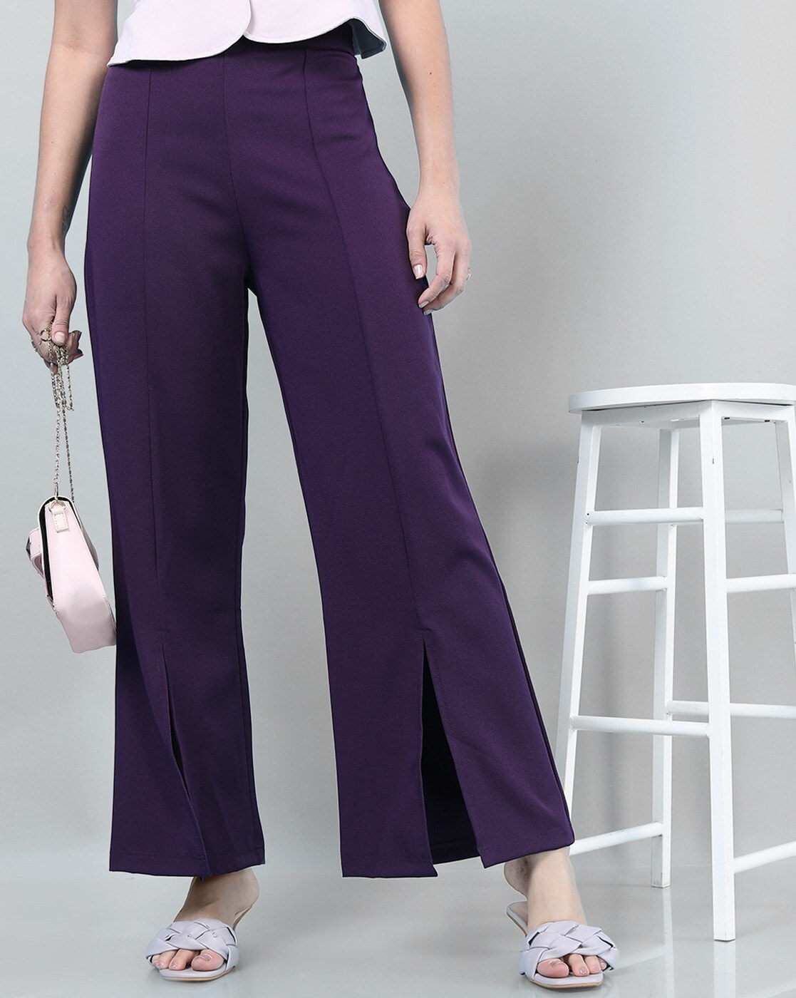 Buy RAREISM Solid Relaxed Fit Cotton Blend Womens Casual Wear Trousers   Shoppers Stop