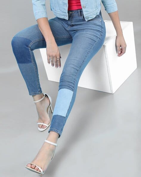 Ladies Jeans Skinny Jeans For Work Mid-Wash Slim Fit Jeans With