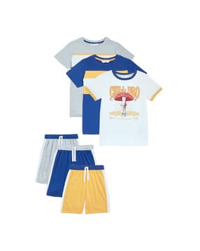 Pack of 3 Typographic Print Shorts & T-shirt Set-image-31
