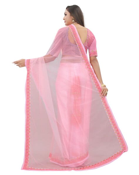 Printed Saree with Embroidered Border view 3