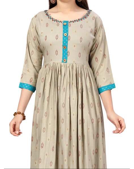 Latest Georgette Embroidery Anarkali Flaired & Fit Shaped Ankle Length Kurti  For Girls & Women(Blue)