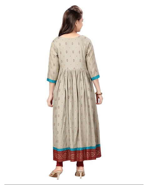 Designer Indo-western Matka Silk Kalidar Ankle Length Dress Kurti  GownTunic- L | eBay