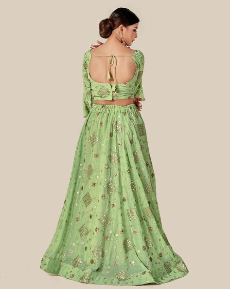 Green Mirror Work Lehenga Choli In Art Silk 2415LG13