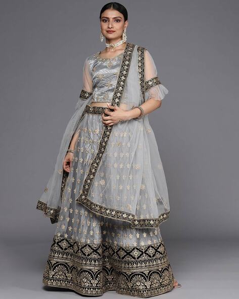 Buy Art Silk Grey Lehenga Choli with Zari and Stone Work Online - LEHV2268  | Appelle Fashion