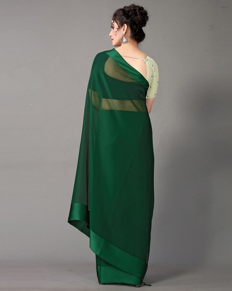 Bottle Green Chinon Chiffon Printed Pre-Draped Saree Set Design by Basil  Leaf at Pernia's Pop Up Shop 2024