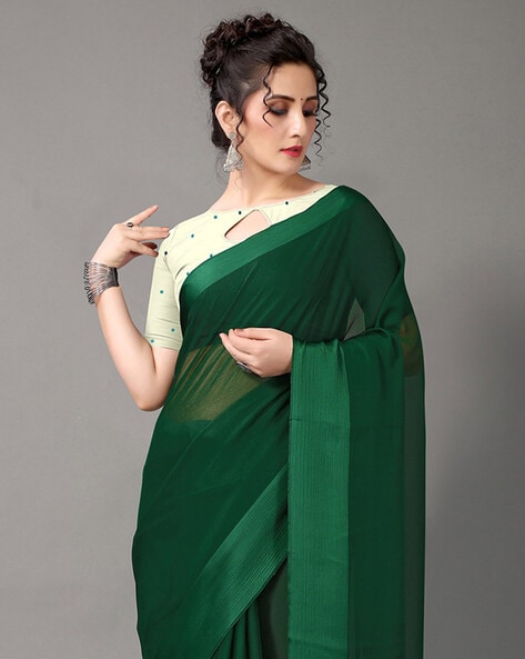 New Fancy Saree Design In Dark Green Colour