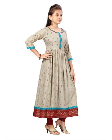 Buy SHOWOFF Beige Cotton Printed Ankle Length Anarkali Kurta for Women  Online @ Tata CLiQ