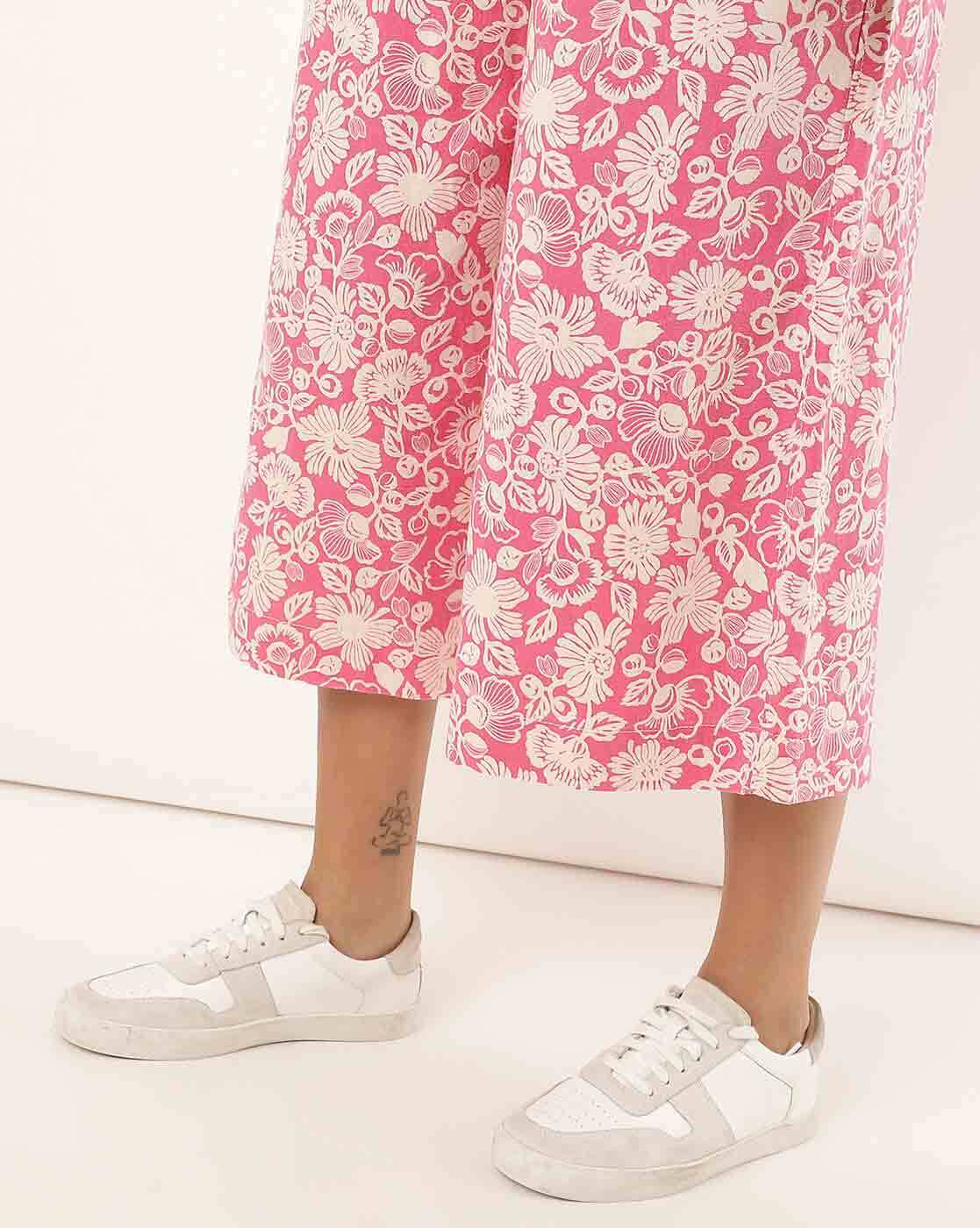 Pink Floral Printed High Slit Kurta with Trousers