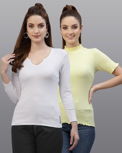 Buy White & Yellow Tops for Women by FRISKERS Online