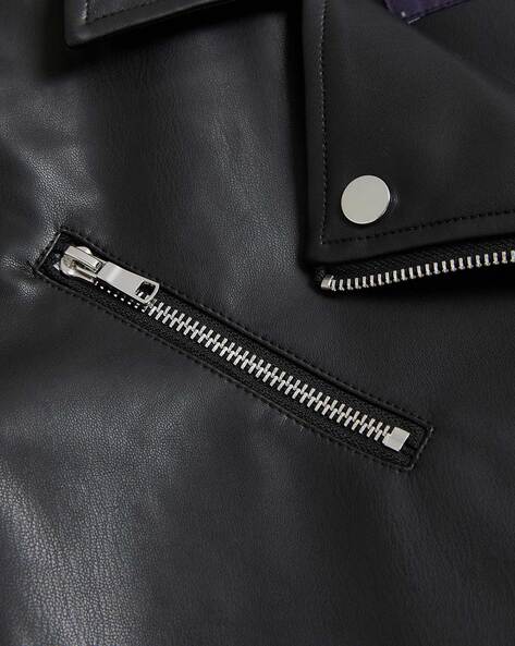 Men's Off-White Black & Yellow Calfskin Leather Jacket Medium EU48